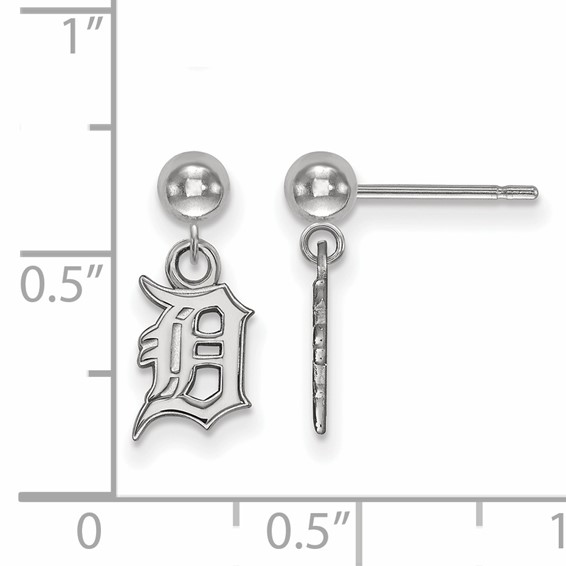 Sterling Silver Rhodium Plated Major League Baseball LogoArt Detroit Tigers Dangle Post Earrings