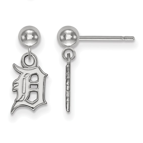 Sterling Silver Rhodium Plated Major League Baseball LogoArt Detroit Tigers Dangle Post Earrings