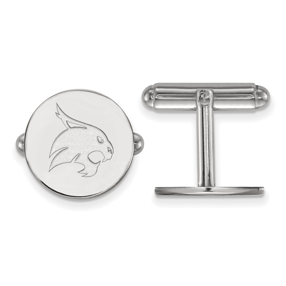 Sterling Silver Rhodium-plated LogoArt Texas State University Bobcat Cuff Links