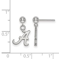 Sterling Silver Rhodium-plated LogoArt University of Alabama Letter a Dangle Ball Post Earrings view 2