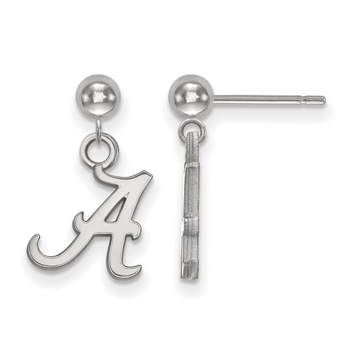 Sterling Silver Rhodium-plated LogoArt University of Alabama Letter a Dangle Ball Post Earrings
