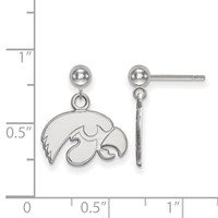 Sterling Silver Rhodium-plated LogoArt University of Iowa Hawk Dangle Ball Post Earrings view 2