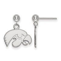 Sterling Silver Rhodium-plated LogoArt University of Iowa Hawk Dangle Ball Post Earrings view 1