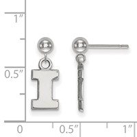 Sterling Silver Rhodium-plated LogoArt University of Illinois Letter I Dangle Ball Post Earrings view 2