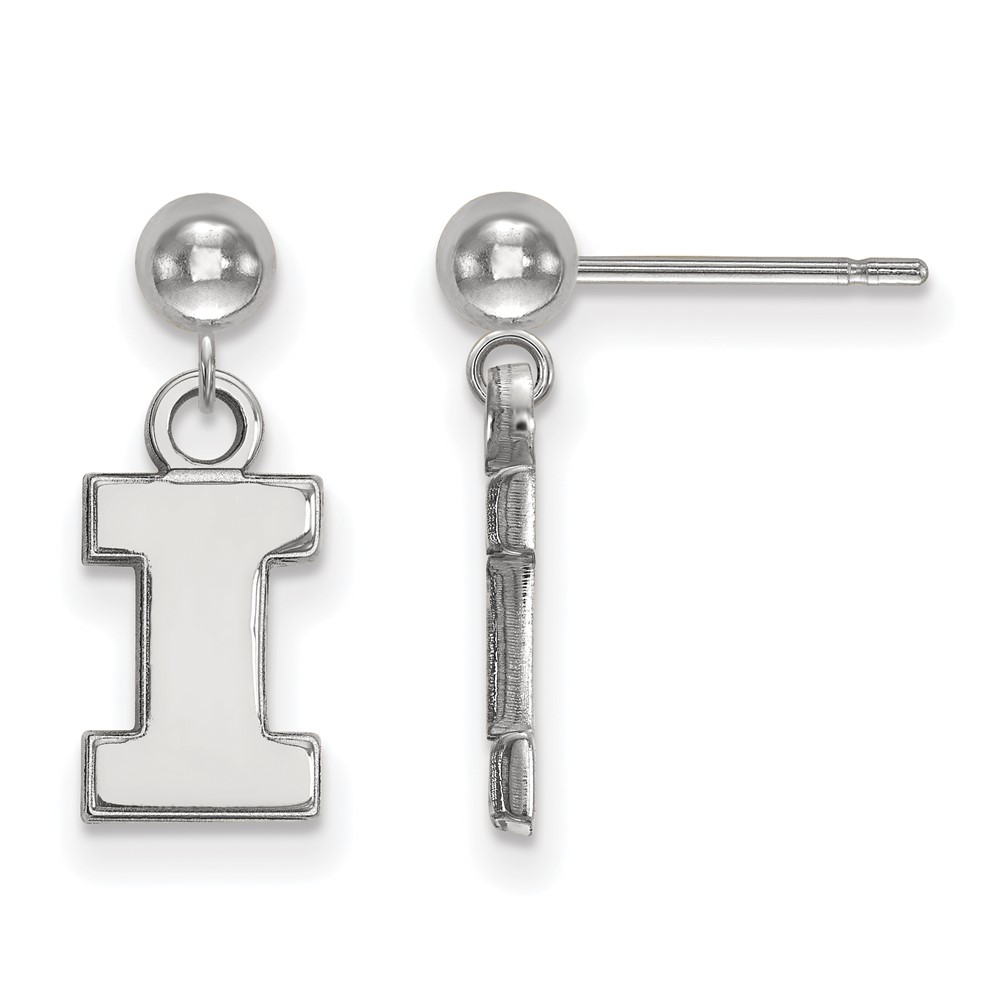 Sterling Silver Rhodium-plated LogoArt University of Illinois Letter I Dangle Ball Post Earrings