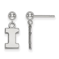 Sterling Silver Rhodium-plated LogoArt University of Illinois Letter I Dangle Ball Post Earrings view 1