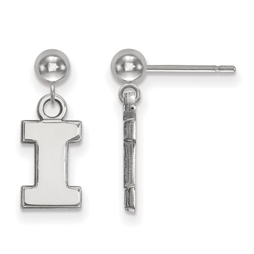 Sterling Silver Rhodium-plated LogoArt University of Illinois Letter I Dangle Ball Post Earrings