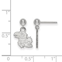 Sterling Silver Rhodium-plated LogoArt University of Kansas Jayhawk Dangle Ball Post Earrings view 2