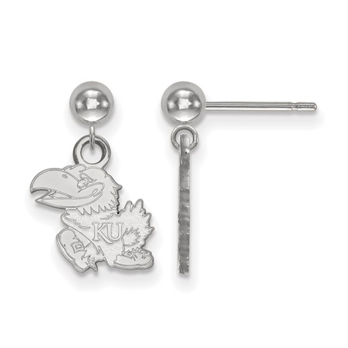 Sterling Silver Rhodium-plated LogoArt University of Kansas Jayhawk Dangle Ball Post Earrings