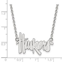 Sterling Silver Rhodium-plated LogoArt University of Nebraska Huskers Script Large Pendant Necklace, 18" view 2