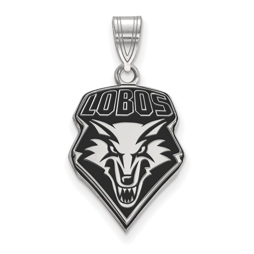Sterling Silver Rhodium-plated LogoArt University of New Mexico Lobos Large Enameled Pendant