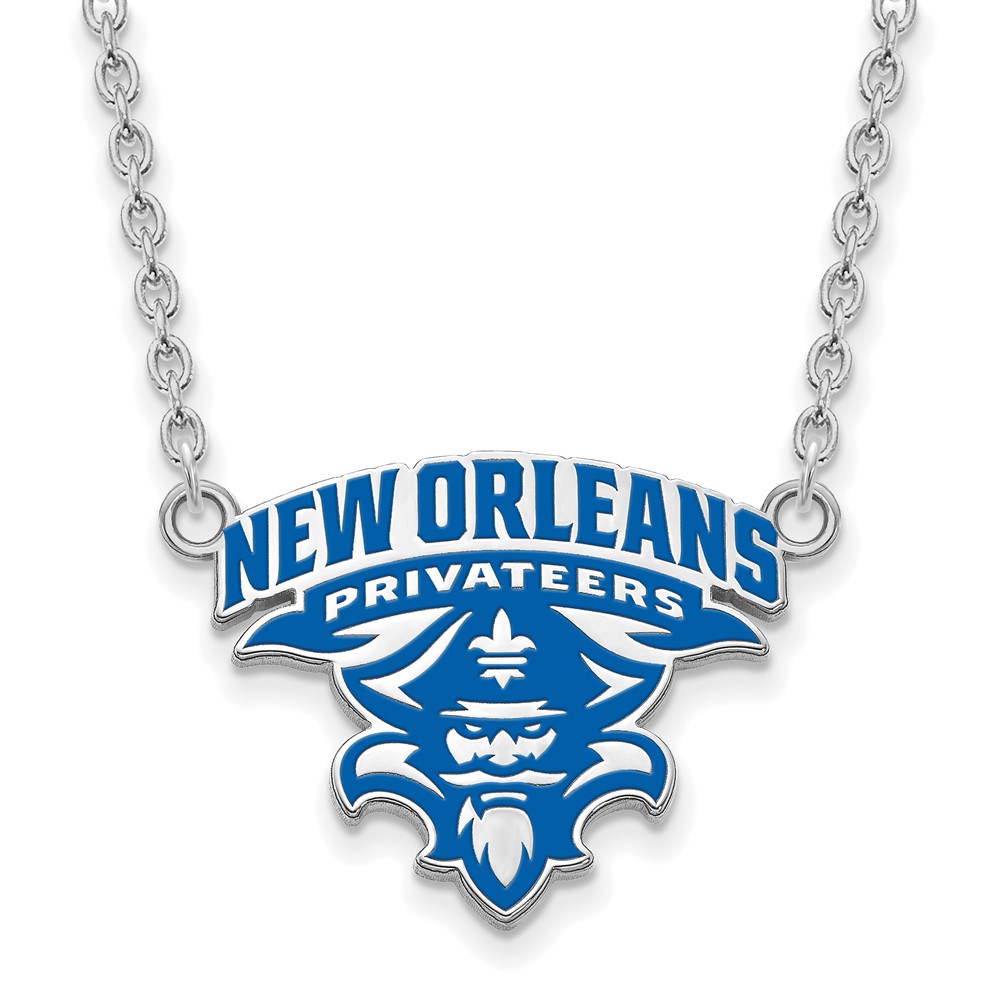Sterling Silver Rhodium-plated LogoArt University of New Orleans U-n-o Large Enameled Pendant Necklace, 18"