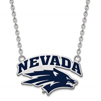 Sterling Silver Rhodium-plated LogoArt University of Nevada-Reno Large Enameled Pendant Necklace, 18" view 1