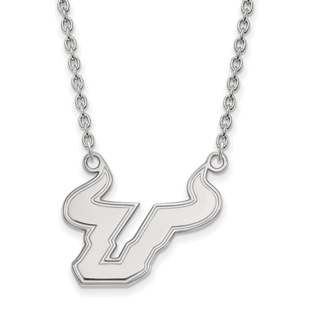 Sterling Silver Rhodium-plated LogoArt University of South Florida Bull Large Pendant Necklace, 18"