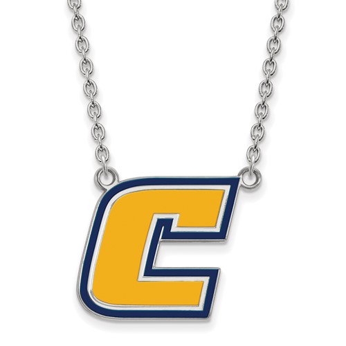 Sterling Silver Rhodium-plated LogoArt University of Tennessee At Chattanooga Letter C Large Enameled Pendant Necklace, 18"