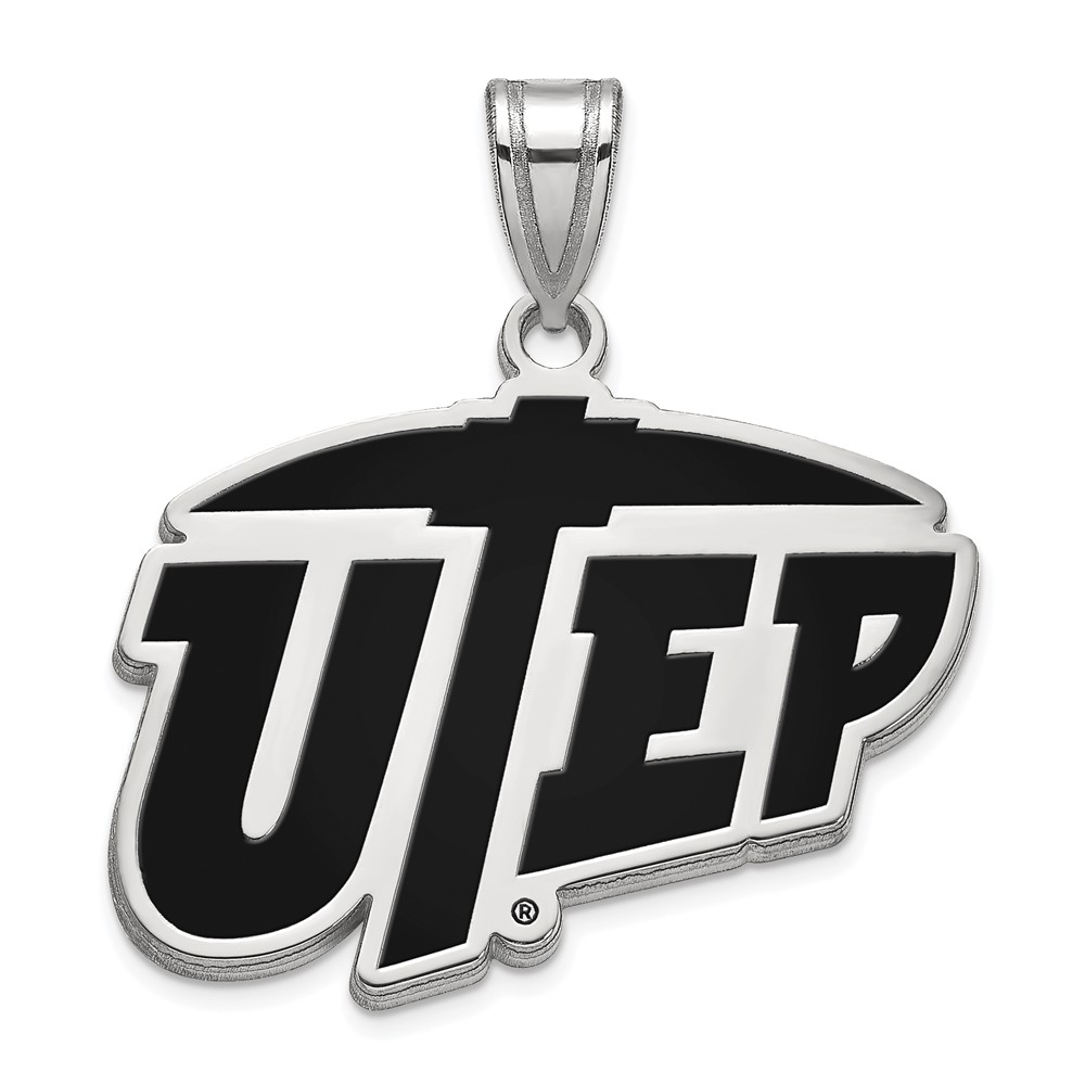 Sterling Silver Rhodium-plated LogoArt University of Texas At El Paso Large Enameled Pendant