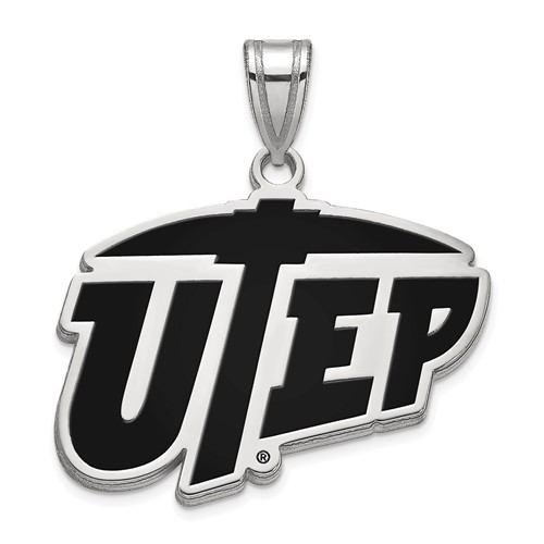 Sterling Silver Rhodium-plated LogoArt University of Texas At El Paso Large Enameled Pendant