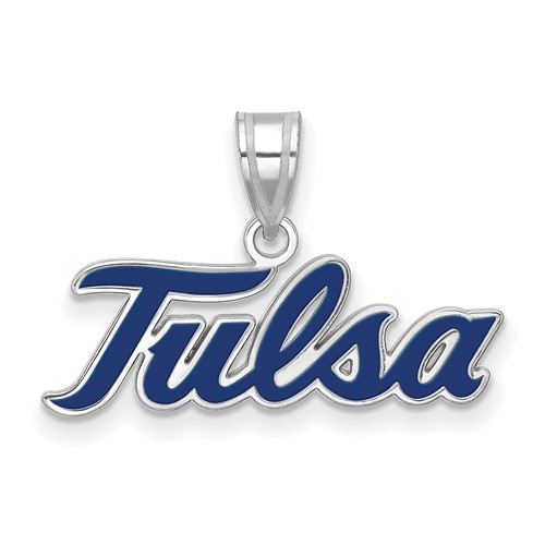 Sterling Silver Rhodium-plated LogoArt University of Tulsa T-u Large Enameled Pendant