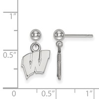 Sterling Silver Rhodium-plated LogoArt University of Wisconsin Letter W Dangle Ball Post Earrings view 2