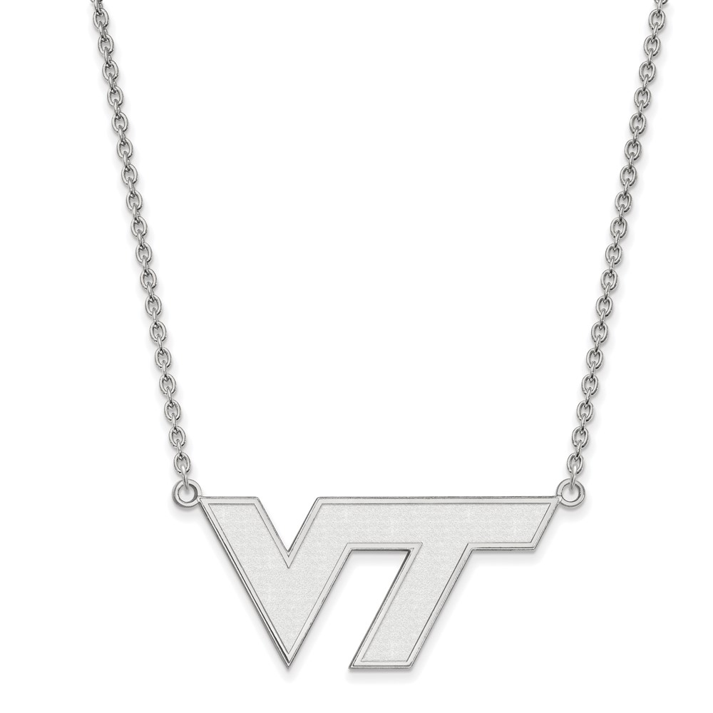 Sterling Silver Rhodium-plated LogoArt Virginia Tech V-t Large Pendant Necklace, 18"