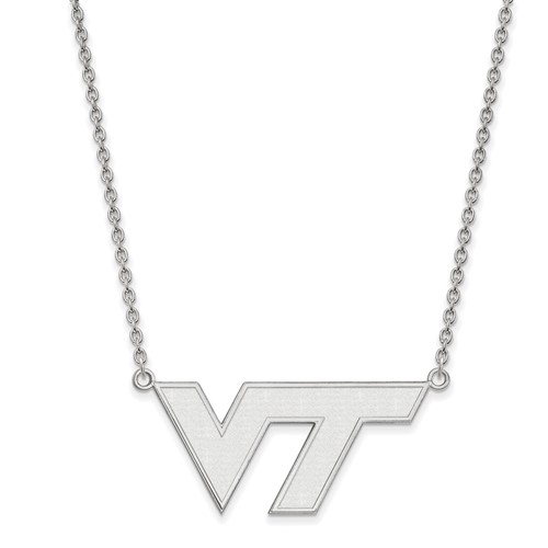 Sterling Silver Rhodium-plated LogoArt Virginia Tech V-t Large Pendant Necklace, 18"