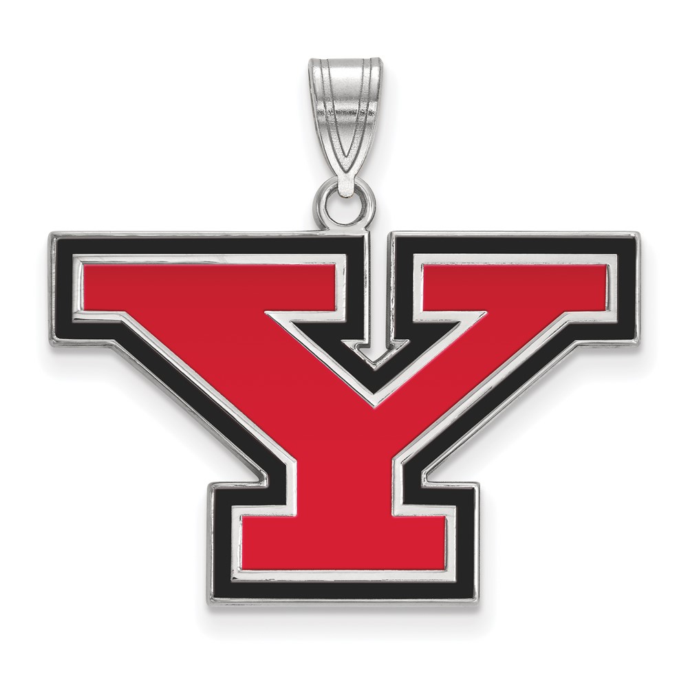 Sterling Silver Rhodium-plated LogoArt Youngstown State University Letter Y Large Enameled Pendant