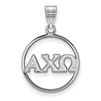 Sterling Silver Rhodium-plated LogoArt Alpha Chi Omega Sorority Greek Letters Large Circle Pendant view 1