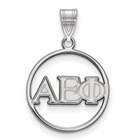 Sterling Silver Rhodium-plated LogoArt Alpha Epsilon Phi Sorority Greek Letters Small Circle Pendant view 1
