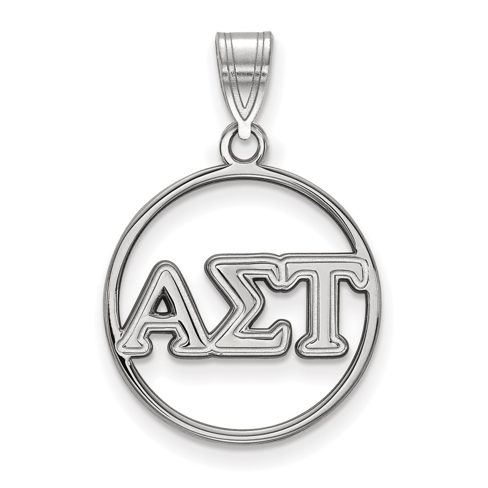 Sterling Silver Rhodium-plated LogoArt Alpha Sigma Tau Sorority Greek Letters Medium Circle Pendant