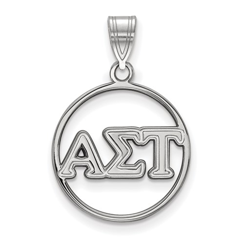 Sterling Silver Rhodium-plated LogoArt Alpha Sigma Tau Sorority Greek Letters Medium Circle Pendant