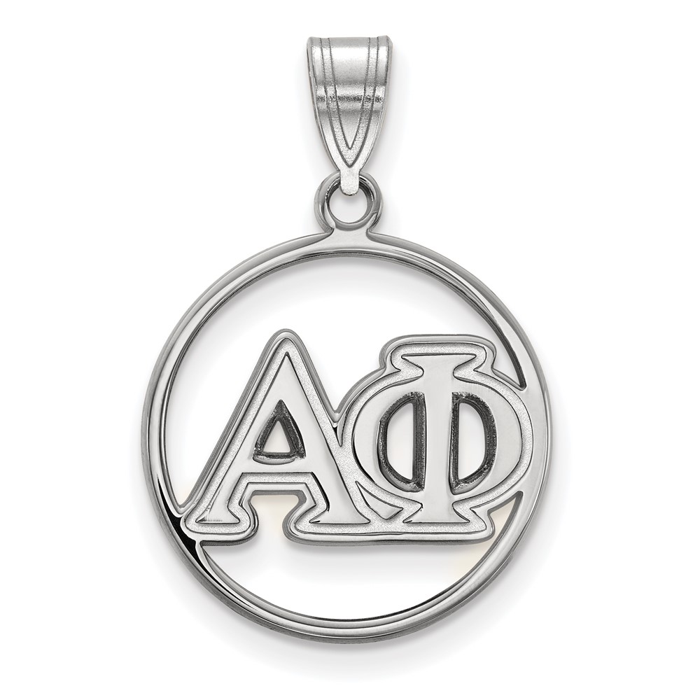 Sterling Silver Rhodium-plated LogoArt Alpha Phi Sorority Greek Letters Medium Circle Pendant