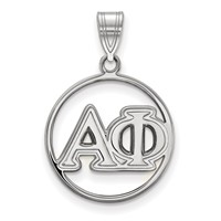 Sterling Silver Rhodium-plated LogoArt Alpha Phi Sorority Greek Letters Medium Circle Pendant view 1