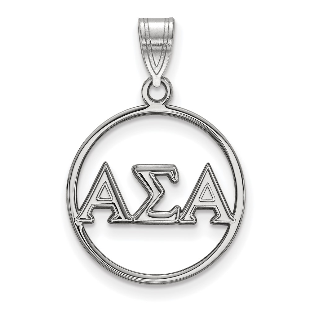Sterling Silver Rhodium-plated LogoArt Alpha Sigma Alpha Sorority Greek Letters Small Circle Pendant