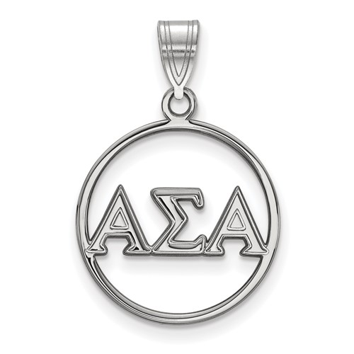 Sterling Silver Rhodium-plated LogoArt Alpha Sigma Alpha Sorority Greek Letters Small Circle Pendant