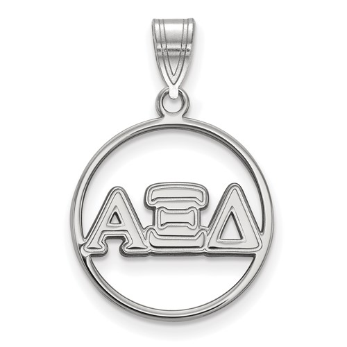 Sterling Silver Rhodium-plated LogoArt Alpha Xi Delta Sorority Greek Letters Medium Circle Pendant