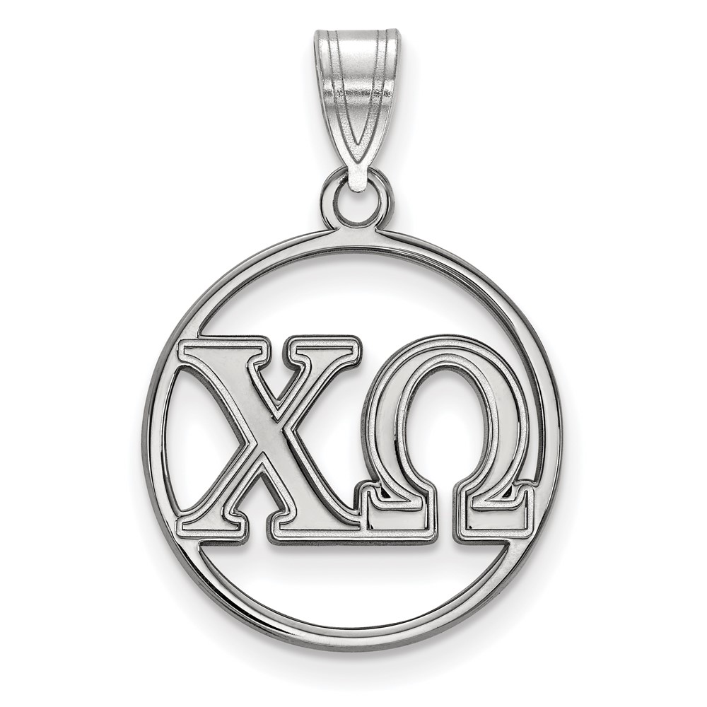 Sterling Silver Rhodium-plated LogoArt Chi Omega Sorority Greek Letters Small Circle Pendant