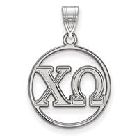 Sterling Silver Rhodium-plated LogoArt Chi Omega Sorority Greek Letters Small Circle Pendant view 1