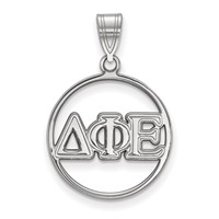 Sterling Silver Rhodium-plated LogoArt Delta Phi Epsilon Sorority Greek Letters Medium Circle Pendant view 1