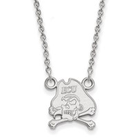 Sterling Silver Rhodium-plated LogoArt East Carolina University Pirate Small Pendant Necklace, 18" view 1
