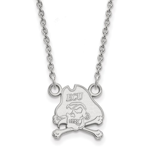 Sterling Silver Rhodium-plated LogoArt East Carolina University Pirate Small Pendant Necklace, 18"
