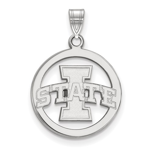 Sterling Silver Rhodium-plated LogoArt Iowa State University Medium Circle Pendant