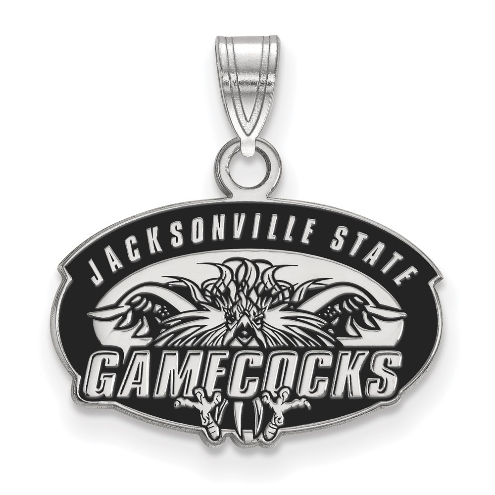 Sterling Silver Rhodium-plated LogoArt Jacksonville State University Small Enameled Pendant