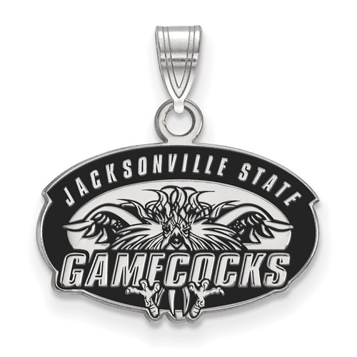 Sterling Silver Rhodium-plated LogoArt Jacksonville State University Small Enameled Pendant