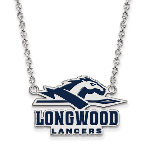 Sterling Silver Rhodium-plated LogoArt Longwood University Lancers Large Enameled Pendant Necklace, 18"
