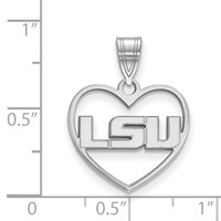 Sterling Silver Rhodium-plated LogoArt Louisiana State University L-s-u Heart Pendant view 2