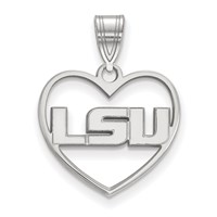 Sterling Silver Rhodium-plated LogoArt Louisiana State University L-s-u Heart Pendant view 1