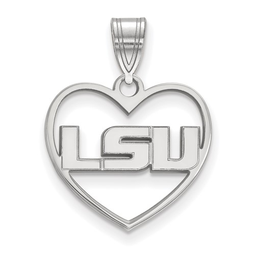 Sterling Silver Rhodium-plated LogoArt Louisiana State University L-s-u Heart Pendant