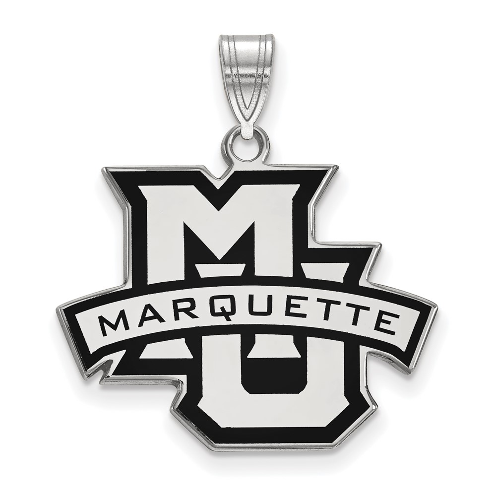 Sterling Silver Rhodium-plated LogoArt Marquette University Large Enameled Pendant