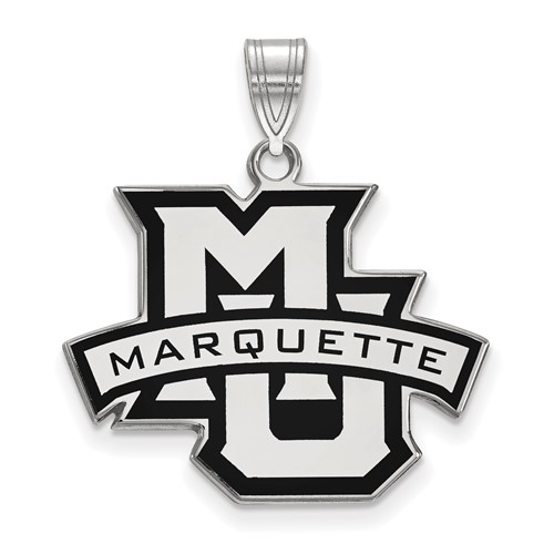 Sterling Silver Rhodium-plated LogoArt Marquette University Large Enameled Pendant