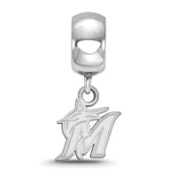 Sterling Silver Rhodium Plated Major League Baseball LogoArt Miami Marlins Dangle Bead view 2